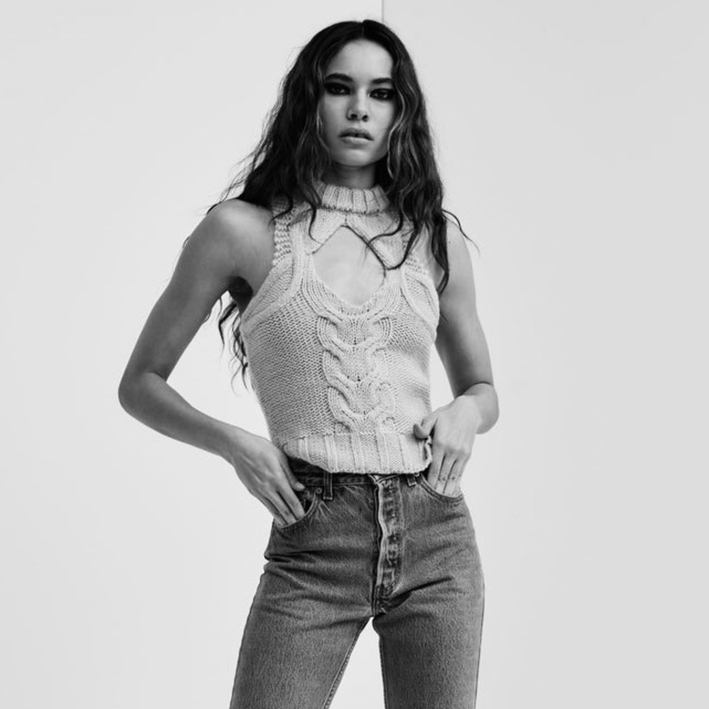 For Love & Lemons Keke Cable Knit Sweater